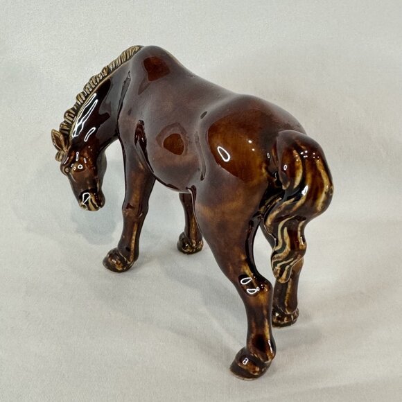 Vintage Rich Dark Brown Glazed Porcelain Horse Figurine - Picture 2 of 10
